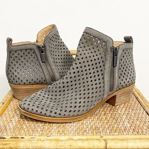 lucky | basel perforated dark stone grey leather ankle booties 5